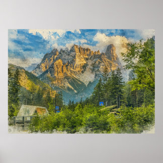 The Dolomites Italy - Watercolor Splash Painting Poster
