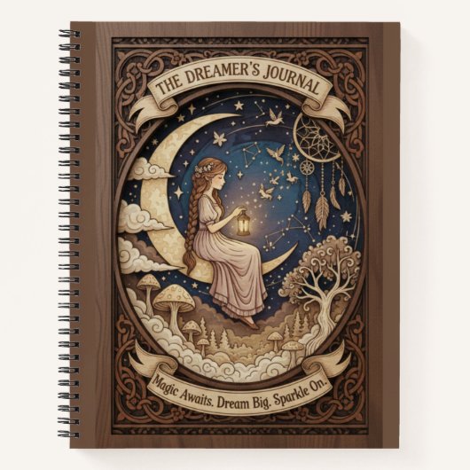 The Dreamer's Journal Crescent Moon Wood Carved  (Devant)