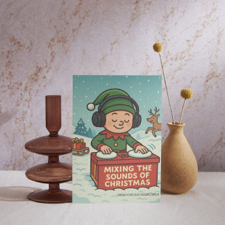 The Elf DJ on the Snowy Path Feestdagenkaart