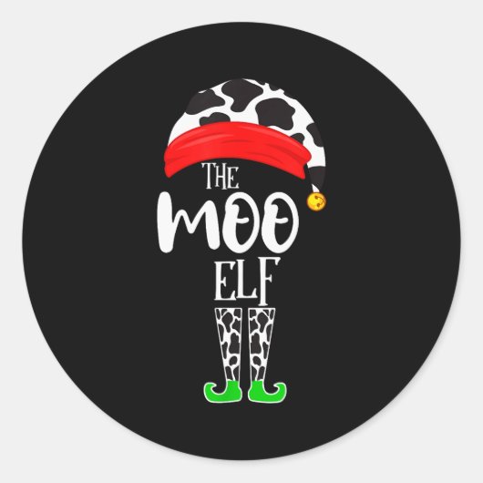 The Elf Moo Cow Funny Christmas Elf Family Matchin Ronde Sticker (Voorkant)