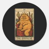 The Empress Cat Tarot Kaart Funny Witchy Mystical Ronde Sticker (Voorkant)
