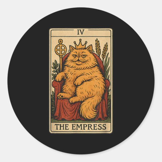 The Empress Cat Tarot Kaart Funny Witchy Mystical Ronde Sticker (Voorkant)
