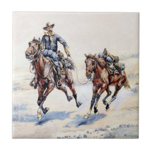 The Empty Saddle Western Art door Frederic Remingt Tegeltje