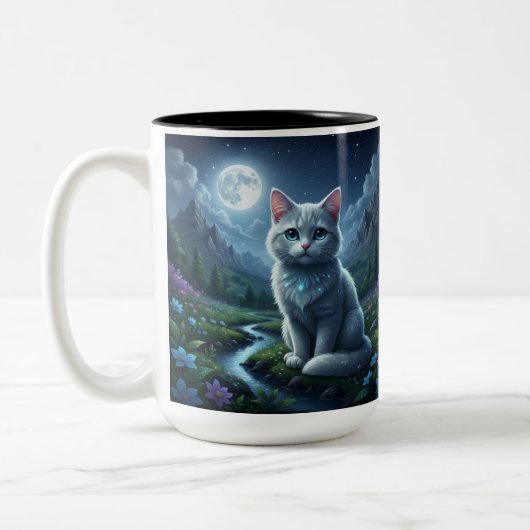 The Enchanted Moonlight Cat Ceramic Mug (Gauche)