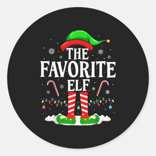 The Favorite Elf Funny Xmas Matching Family Christ Ronde Sticker (Voorkant)