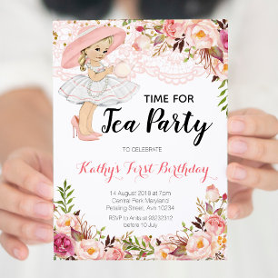 Thé Fille Rose Floral Invitation de fête d'anniver