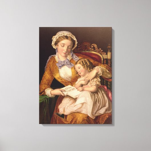 The First Lesson, pub. by Baxter, 1855 (print) Canvas Afdruk (Voorkant)