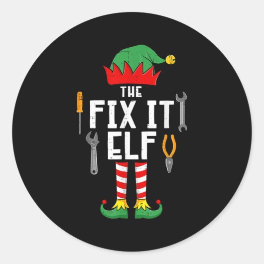 The Fix It Elf Christmas Family Matching Xmas Grou Ronde Sticker (Voorkant)