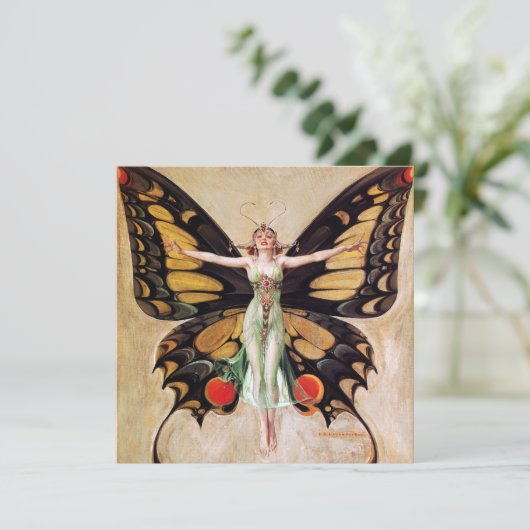 The Flapper Girl's Metamorphosis to Butterfly 1922 Feestdagenkaart (Staand voorkant)