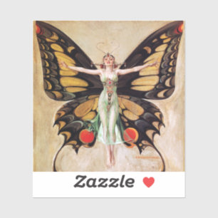 The Flapper Girl's Metamorphosis to Butterfly 1922 Sticker