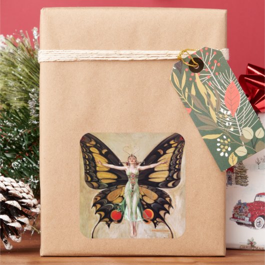 The Flapper Girl's Metamorphosis to Butterfly 1922 Vierkante Sticker (Feestdagen)