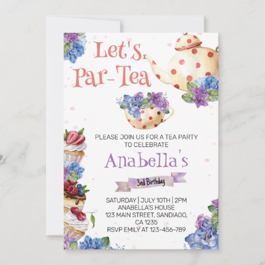 Thé Fleur Anniversaire Fête Invitation (Devant)