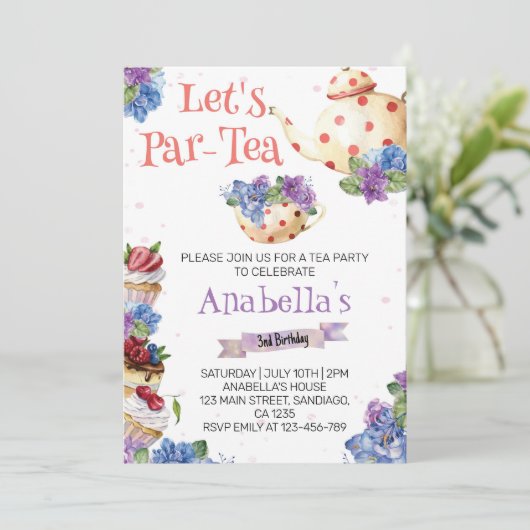 Thé Fleur Anniversaire Fête Invitation (Debout devant)