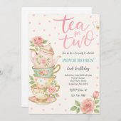 Thé Floral Rose Pour Deux Invitation Anniversaire (Devant / Derrière)