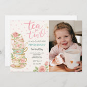 Thé Floral Rose Pour Deux Invitation Photo Anniver (Devant / Derrière)