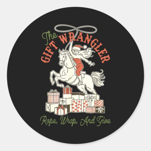 The Gift Wrangler Rope, Wrap, And Give Funny Chris Ronde Sticker (Voorkant)