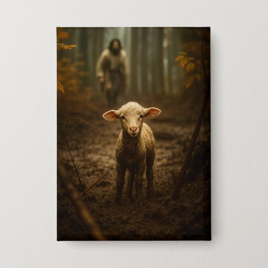 The Good Shepherd and the Lost Lamb – Jesus & Lamb Button (Voorkant)