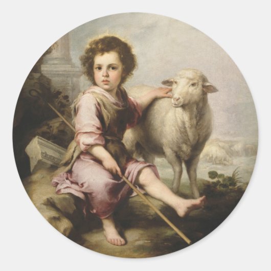 The Good Shepherd, Esteban Murillo Ronde Sticker (Voorkant)