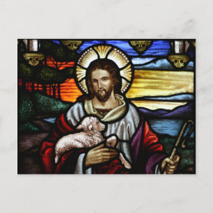 The Good Shepherd; Jesus on stained glass Briefkaart