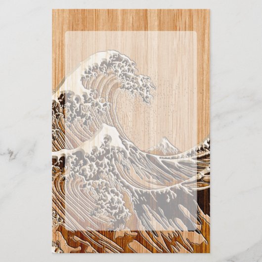 The Great Hokusai Wave Bamboo Wood Style Accent Briefpapier (Voorkant)