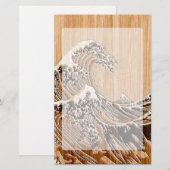 The Great Hokusai Wave Bamboo Wood Style Accent Briefpapier (Voorkant / Achterkant)