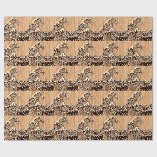 The Great Hokusai Wave Bamboo Wood Style Accent Cadeaupapier (Vlak)