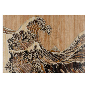 The Great Hokusai Wave Bamboo Wood Style Accent Snijplank
