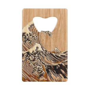 The Great Hokusai Wave Bamboo Wood Style Kredietkaart Flessenopener