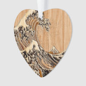 The Great Hokusai Wave Bamboo Wood Style Ornament (voorkant)