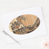 The Great Hokusai Wave Bamboo Wood Style Ovale Sticker (Envelop)