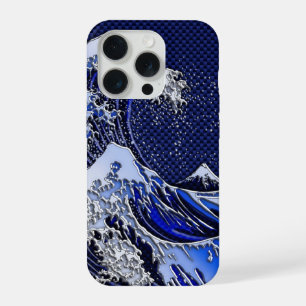 The Great Hokusai Wave Chrome Carbon Style iPhone 15 Pro Hoesje
