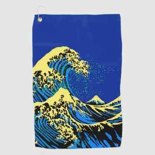 The Great Hokusai Wave in Blue Yellow Pop Style Golfhanddoek