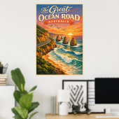 The Great Ocean Road Australia - Vintage Poster (Bureau à domicile)