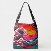 The Great SynthWave of Kanagawa Retro 80's Crossbody Tas (Voorkant)