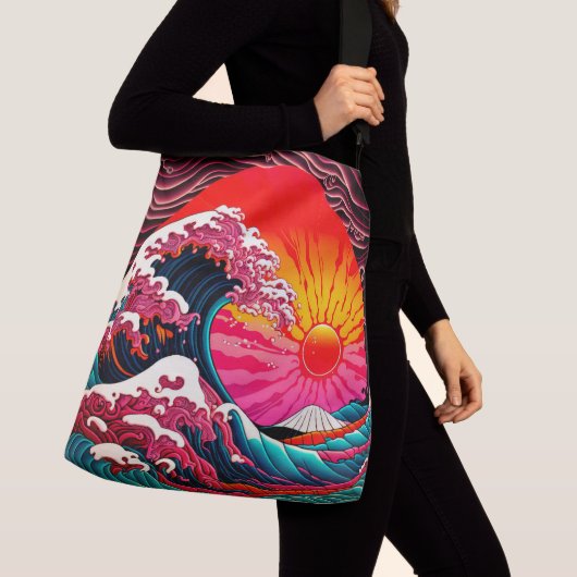 The Great SynthWave of Kanagawa Retro 80's Crossbody Tas (Dichtbij)