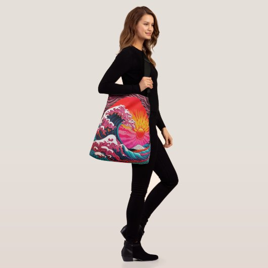 The Great SynthWave of Kanagawa Retro 80's Crossbody Tas (Op model)