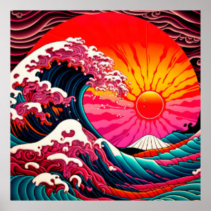 The Great SynthWave of Kanagawa Retro 80's Poster
