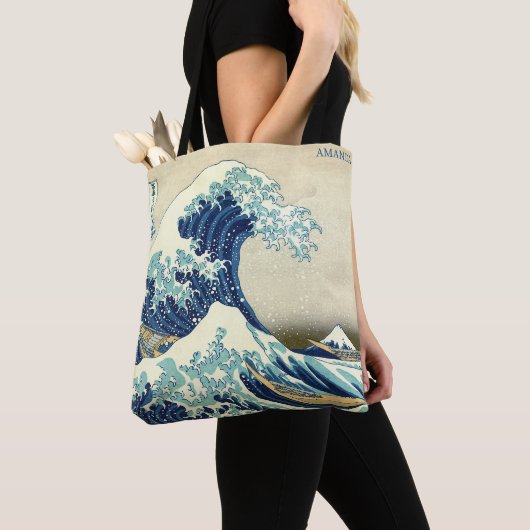 The Great Wave – Katsushika Hokusai – Custom Text Draagtas (Dichtbij)