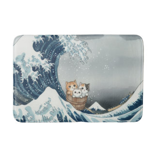 The Great Wave off Kanagawa with Cute Kittens Badmat