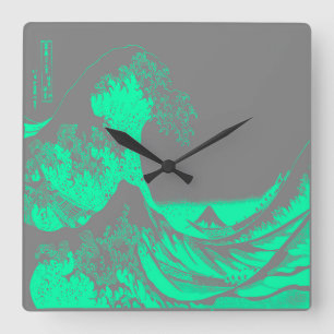 The Great Wave Seafoam Green & Grey Clock Vierkante Klok