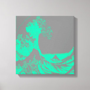 The Great Wave Seafoam Green & Grey Wrapped Canvas Afdruk