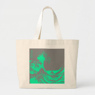 The Great Wave Seafoam Groen & Grijs Grote Tote Bag