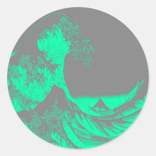 The Great Wave Seafoam Groen & Grijs Ronde Sticker