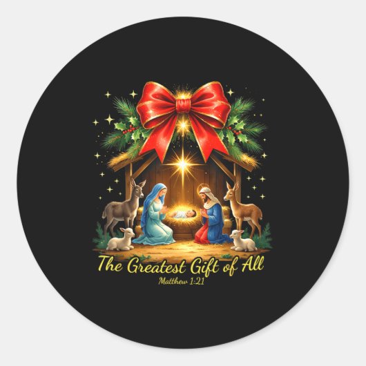 The Greatest Gift Of All Nativity Christian Christ Ronde Sticker (Voorkant)