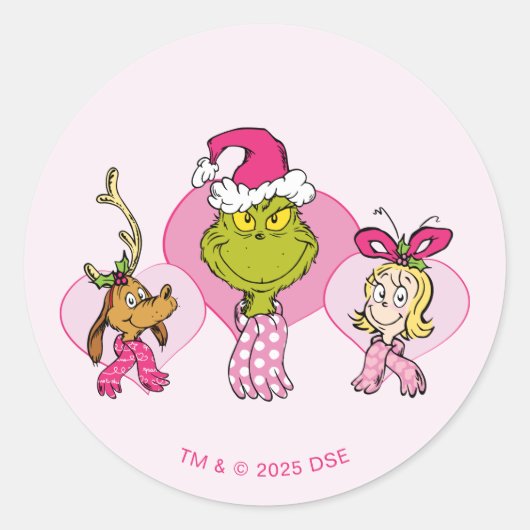 The Grinch Crew in Pink Valentine's Portrait Ronde Sticker (Voorkant)