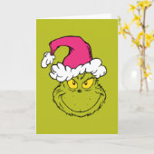 The Grinch in Pink Santa Hat Kaart (Gele Bloem)