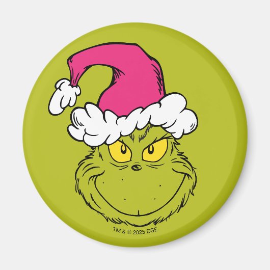 The Grinch in Pink Santa Hat Magneet (Voorkant)