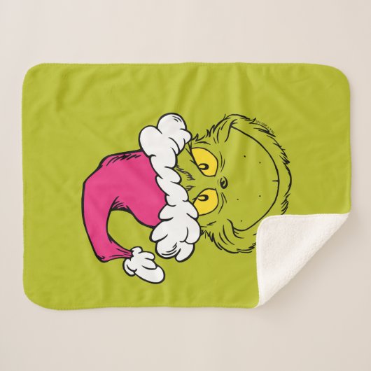 The Grinch in Pink Santa Hat Sherpa Deken (Voorkant (horizontaal))