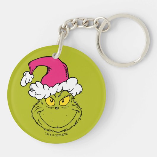 The Grinch in Pink Santa Hat Sleutelhanger (Achterkant)