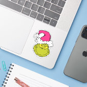 The Grinch in Pink Santa Hat Sticker (Laptop met iPhone)